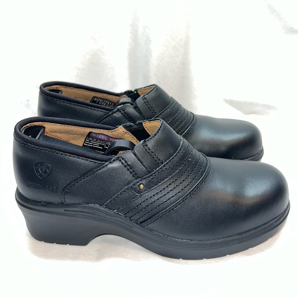 ARIAT Women's Black Leather Steel Toe Oil/Slip resist Safety Work Clogs 7 B